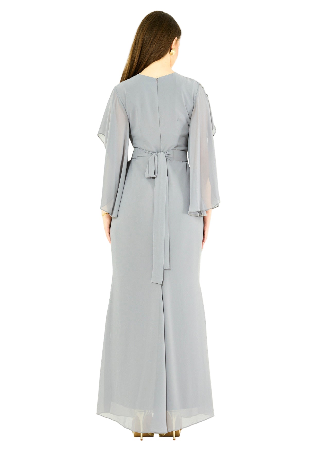 Elegant Draped Gown with Embellished Details