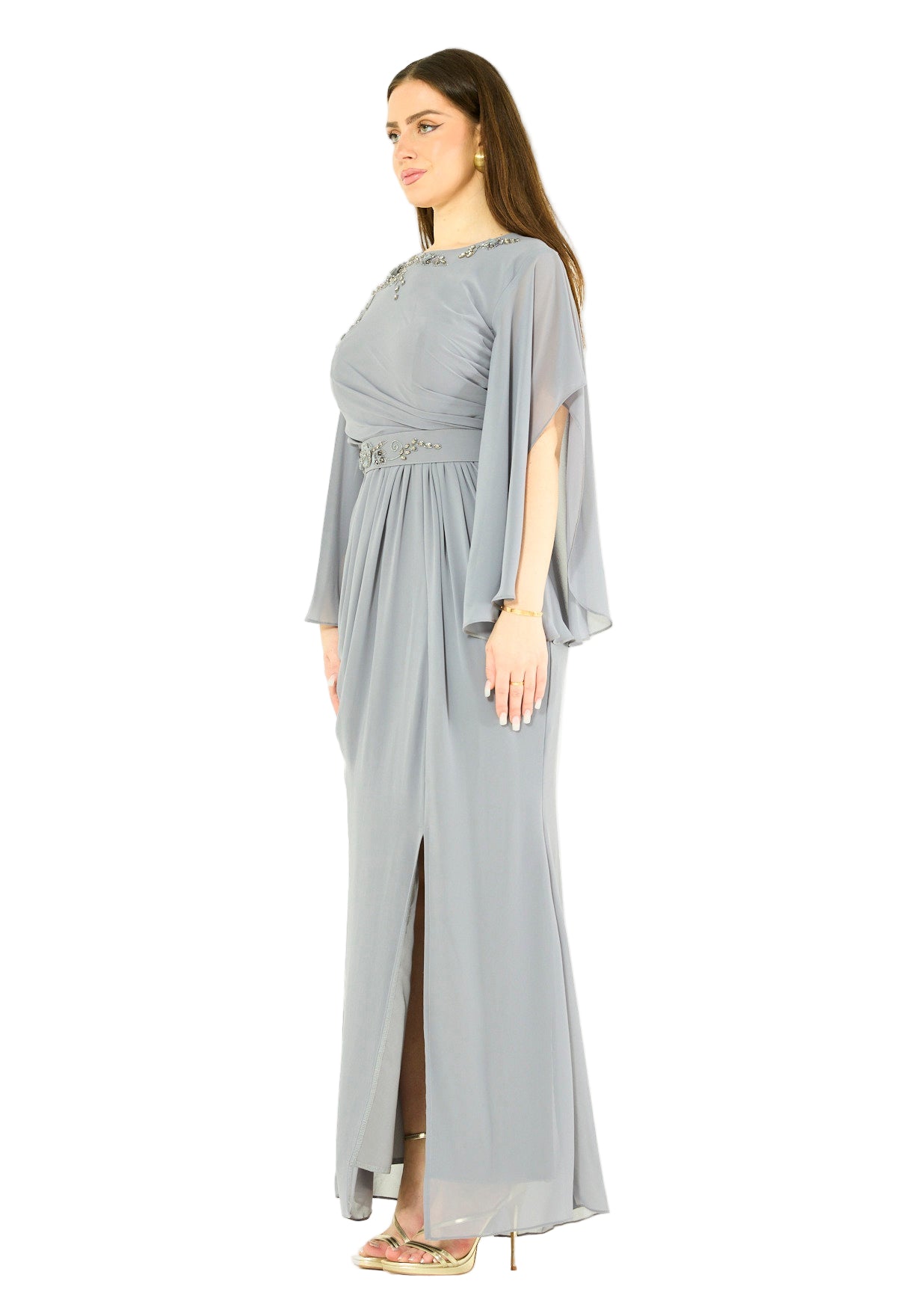 Elegant Draped Gown with Embellished Details