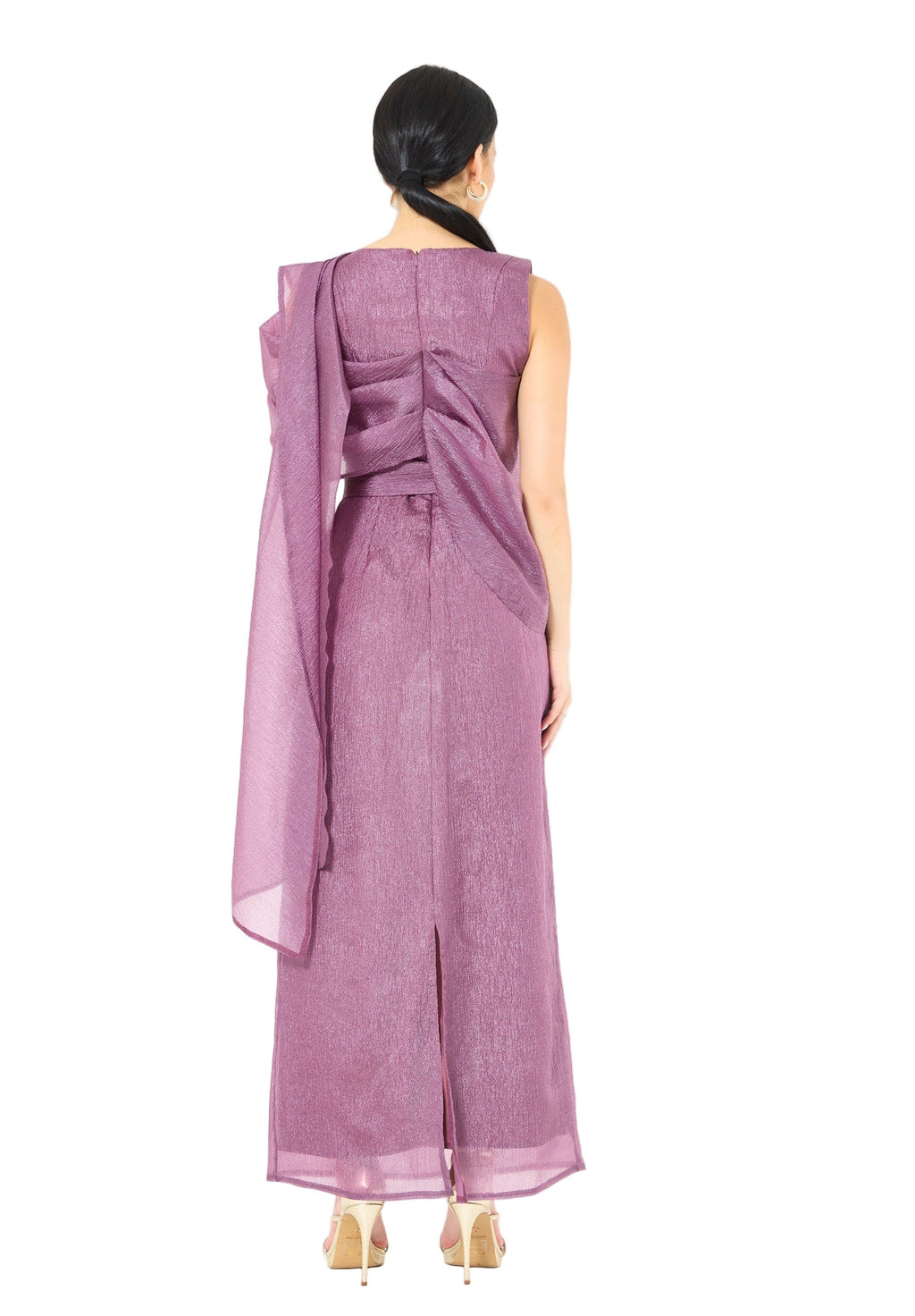 Embellished Drape Overlay Gown