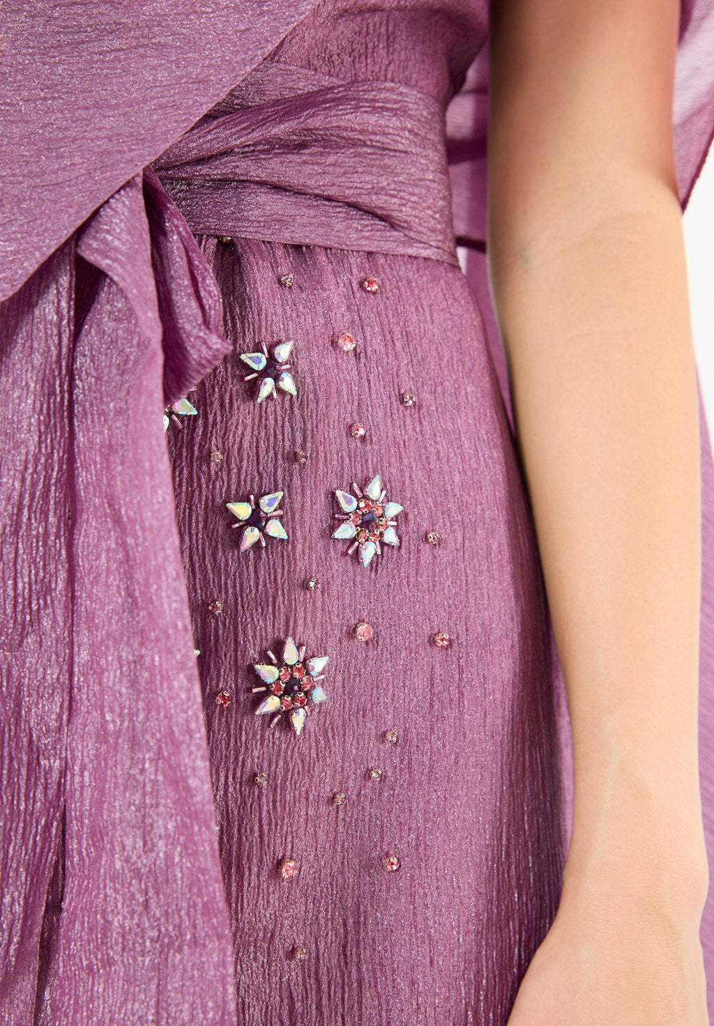 Embellished Drape Overlay Gown