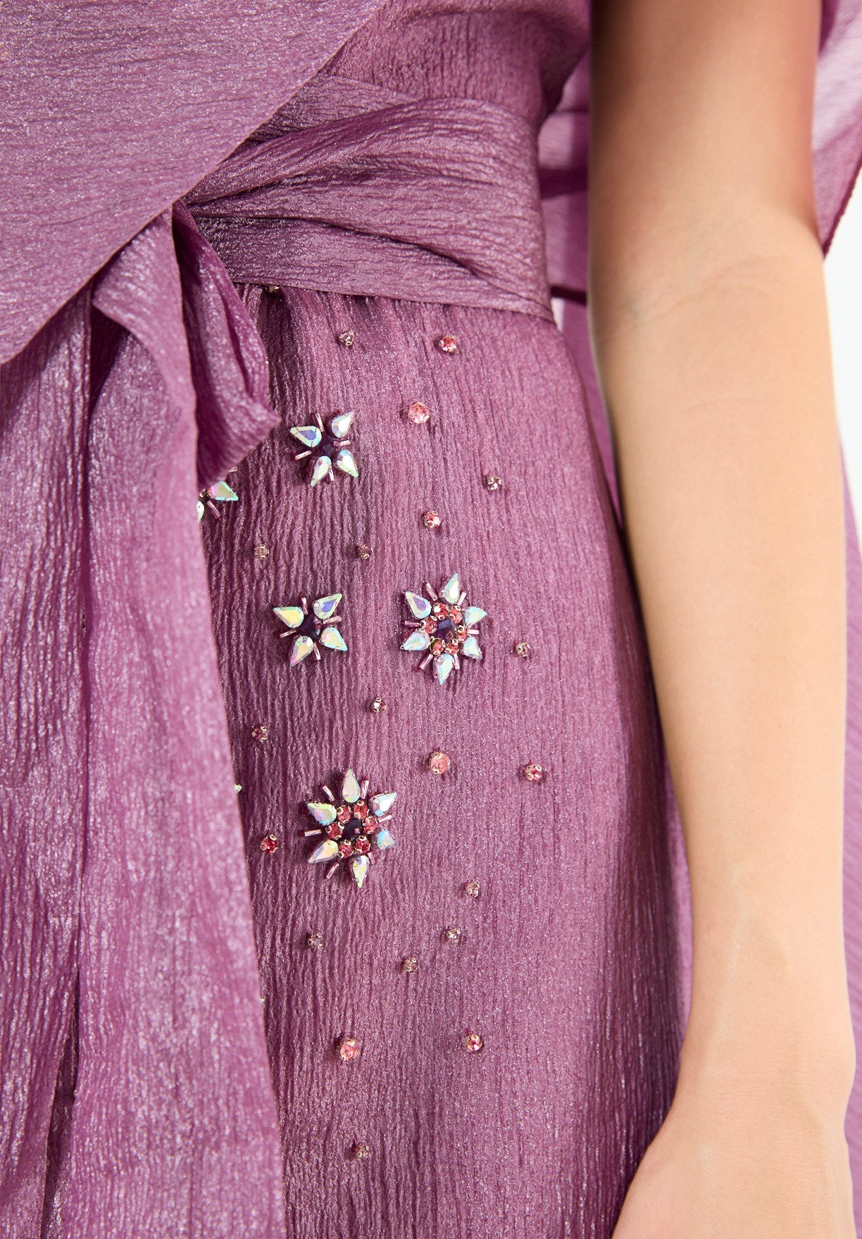 Embellished Drape Overlay Gown