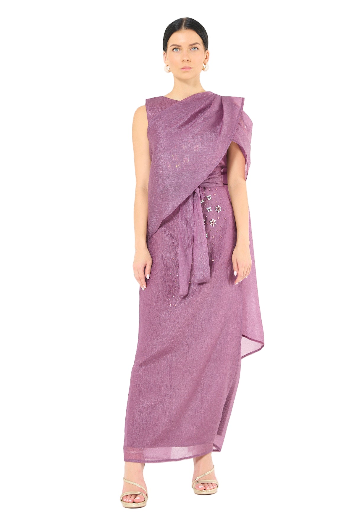 Embellished Drape Overlay Gown