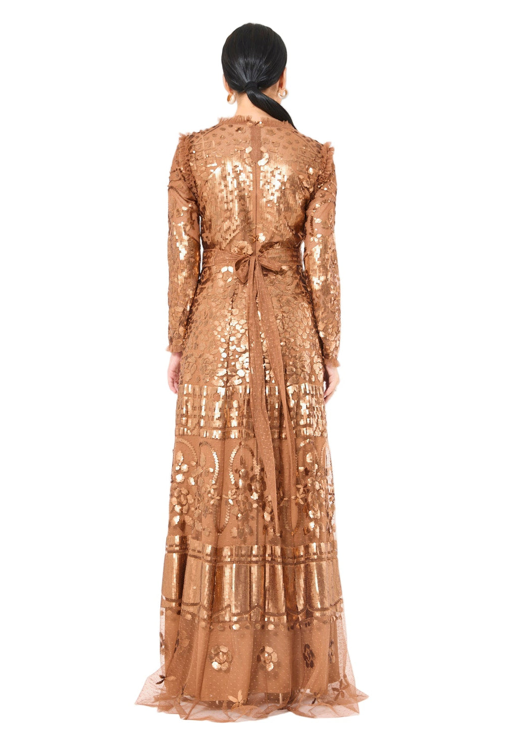 Sequin Embellished Dotted Tulle Gown