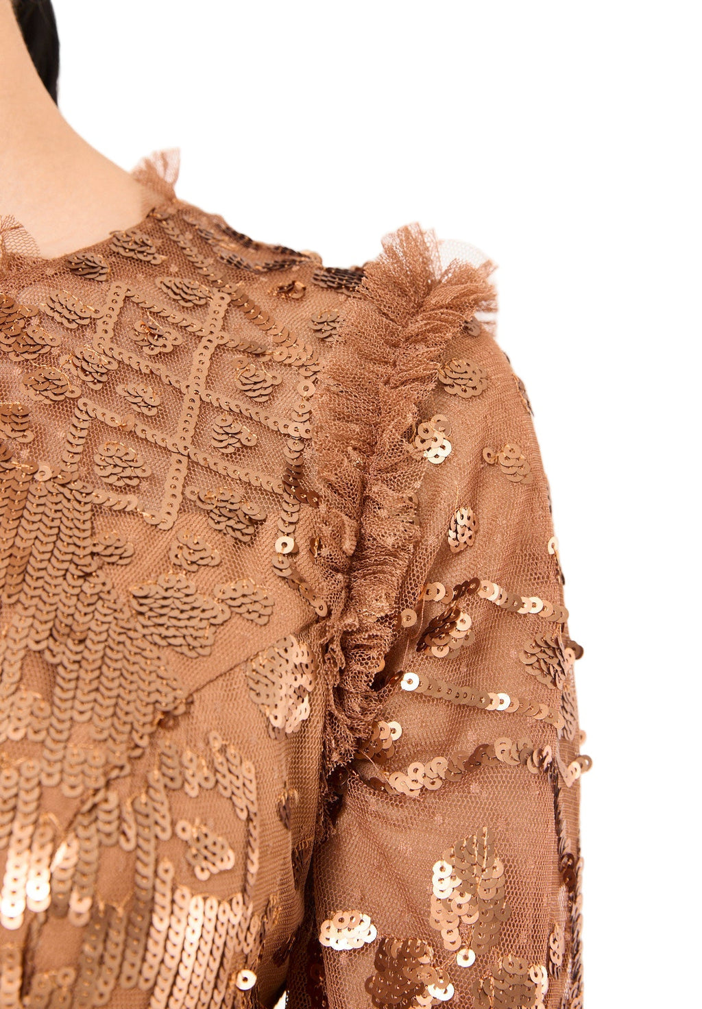 Sequin Embellished Dotted Tulle Gown