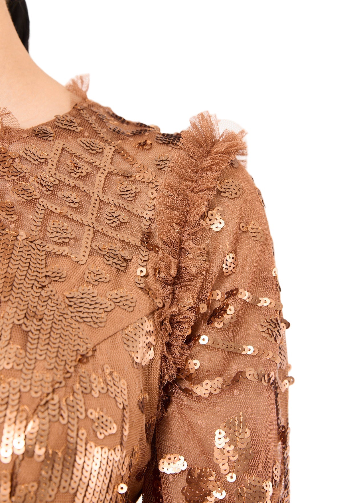 Sequin Embellished Dotted Tulle Gown