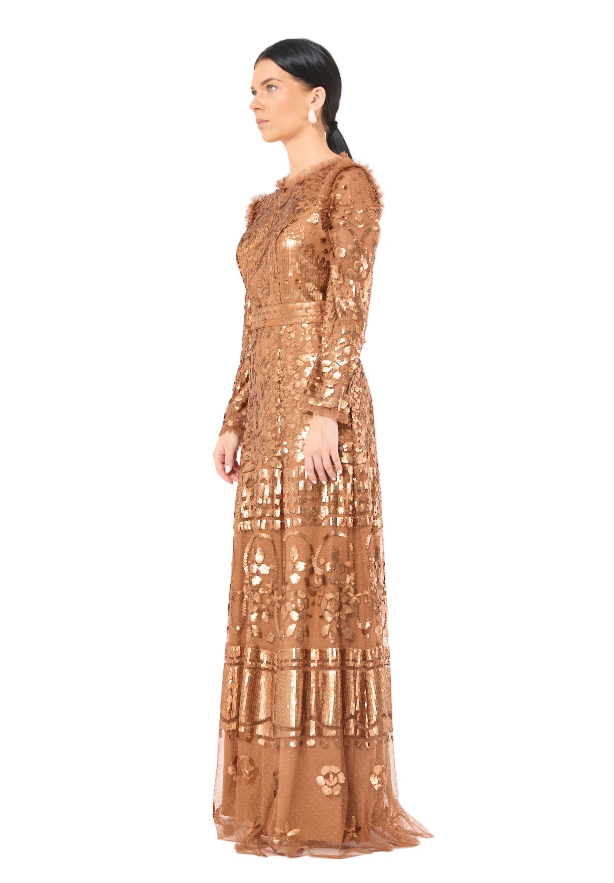 Sequin Embellished Dotted Tulle Gown