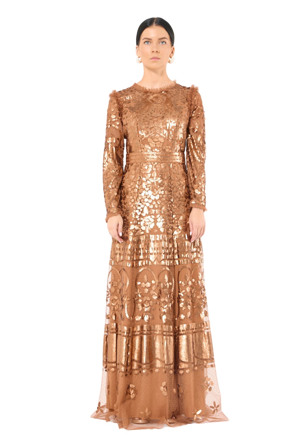 Sequin Embellished Dotted Tulle Gown