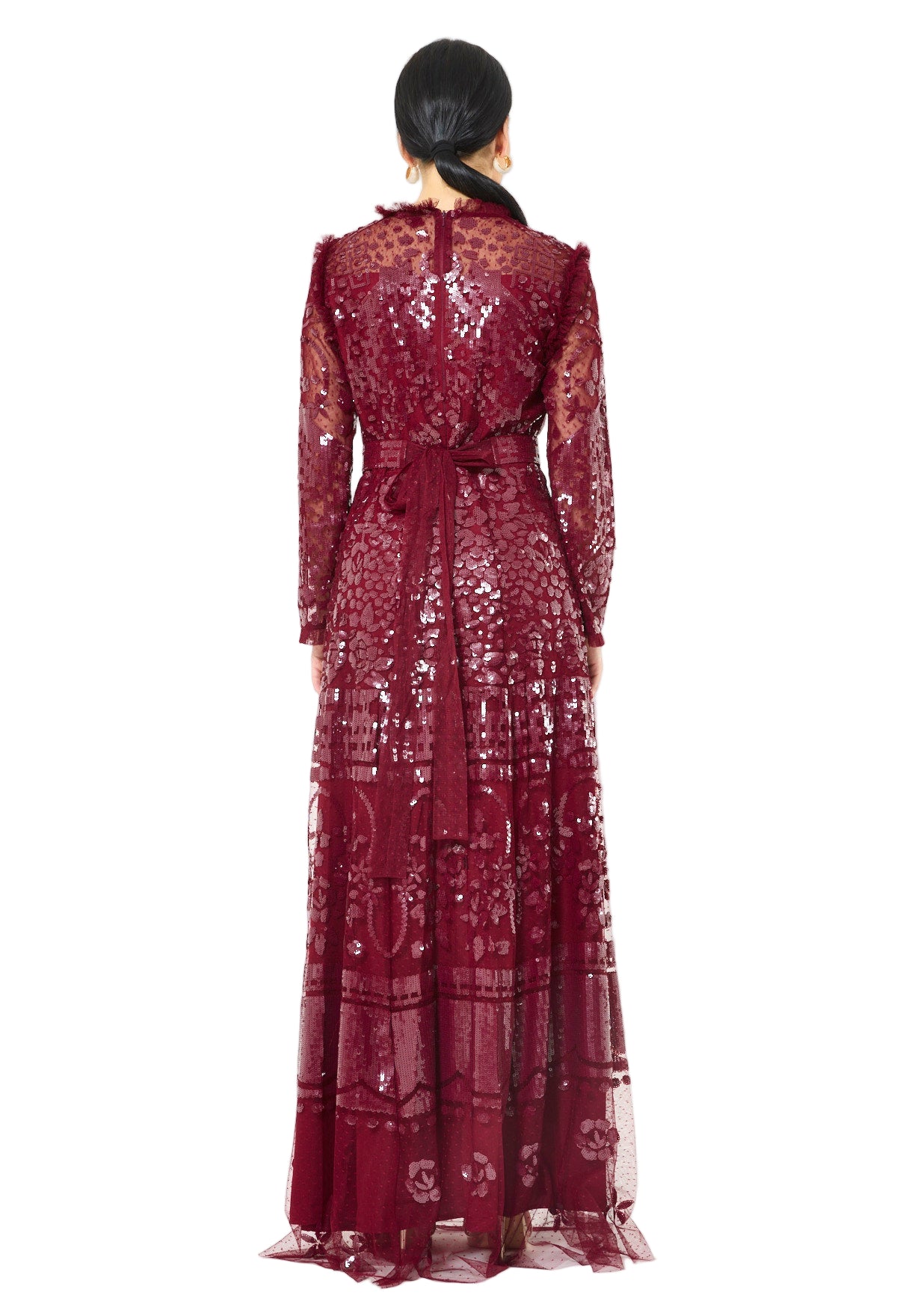 Sequin Embellished Dotted Tulle Gown