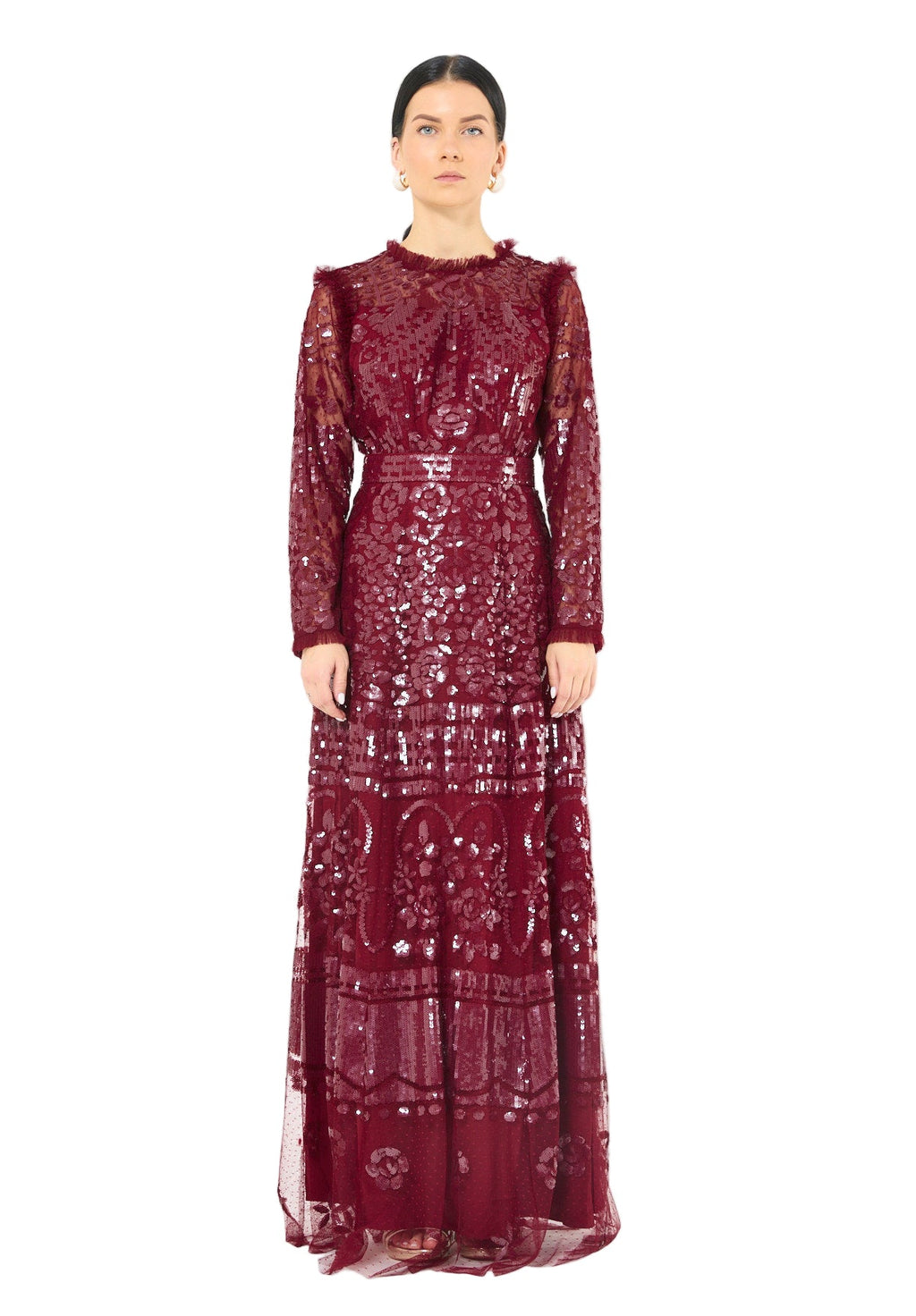 Sequin Embellished Dotted Tulle Gown