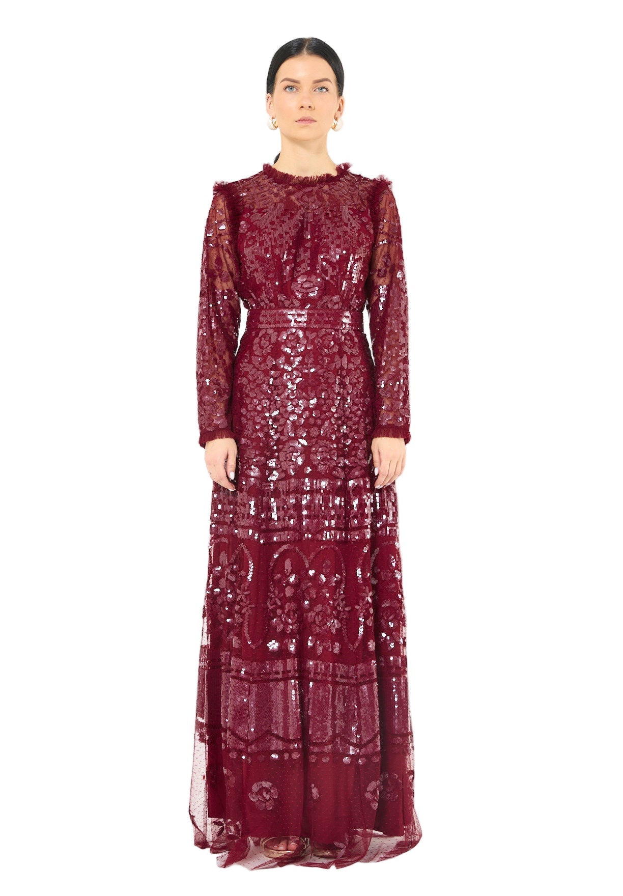 Sequin Embellished Dotted Tulle Gown