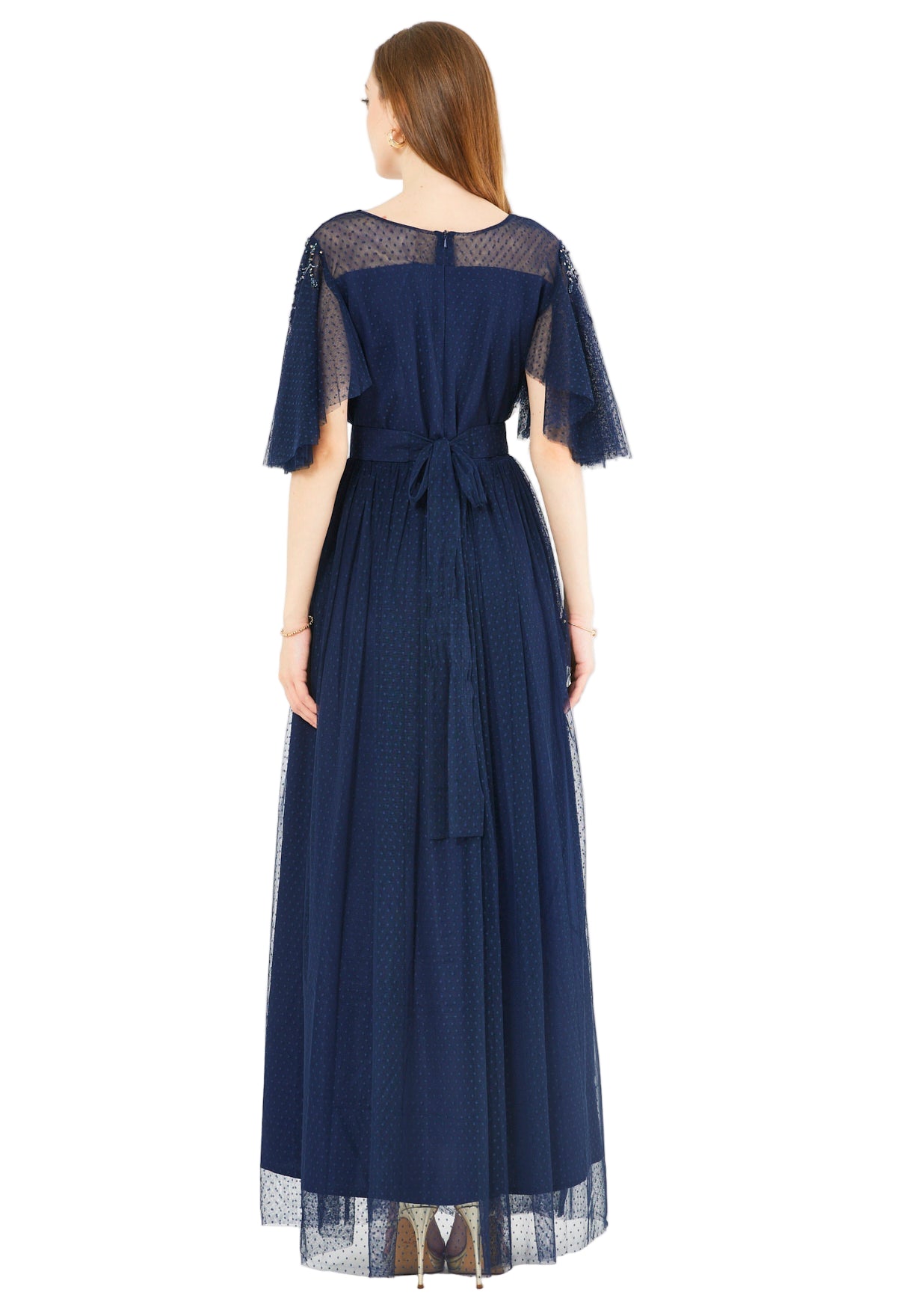 Textured Tulle Gown with Embroidered Accents