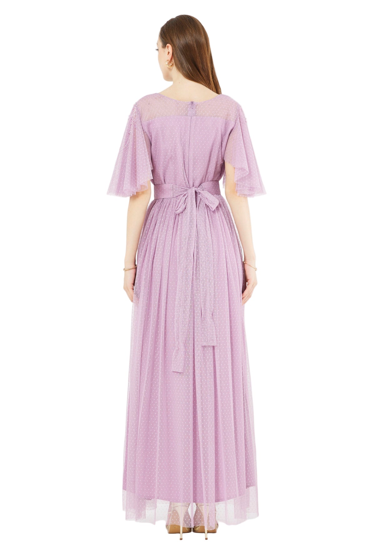 Textured Tulle Gown with Embroidered Accents