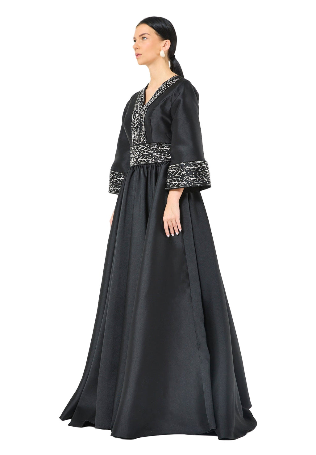 Embroidered Maxi Dress with Wide Sleeves