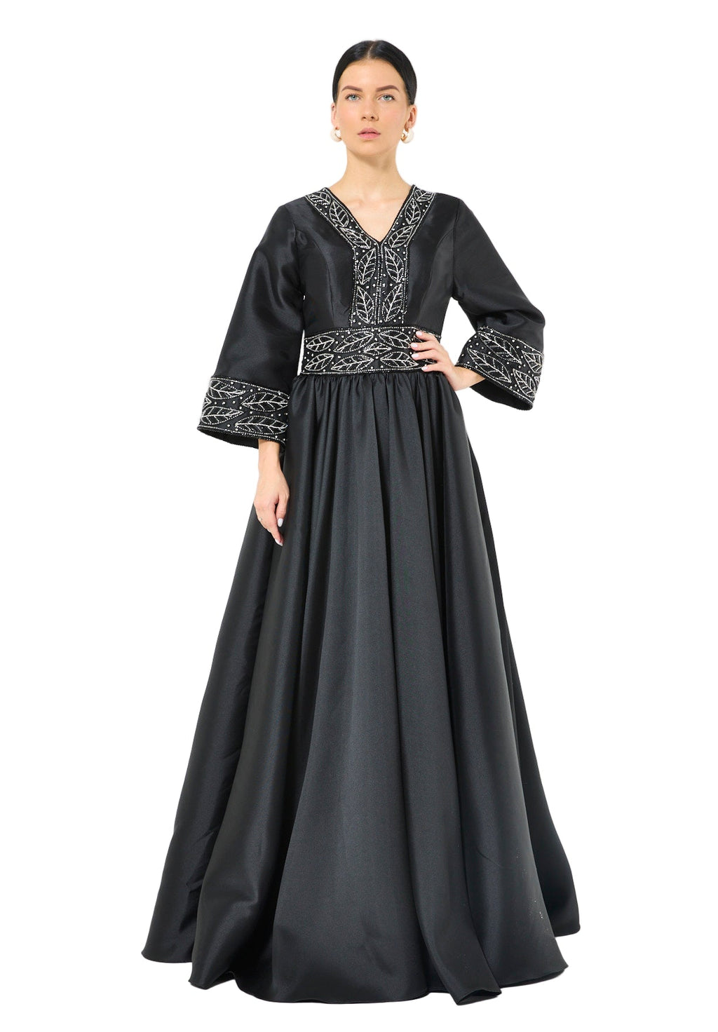 Embroidered Maxi Dress with Wide Sleeves