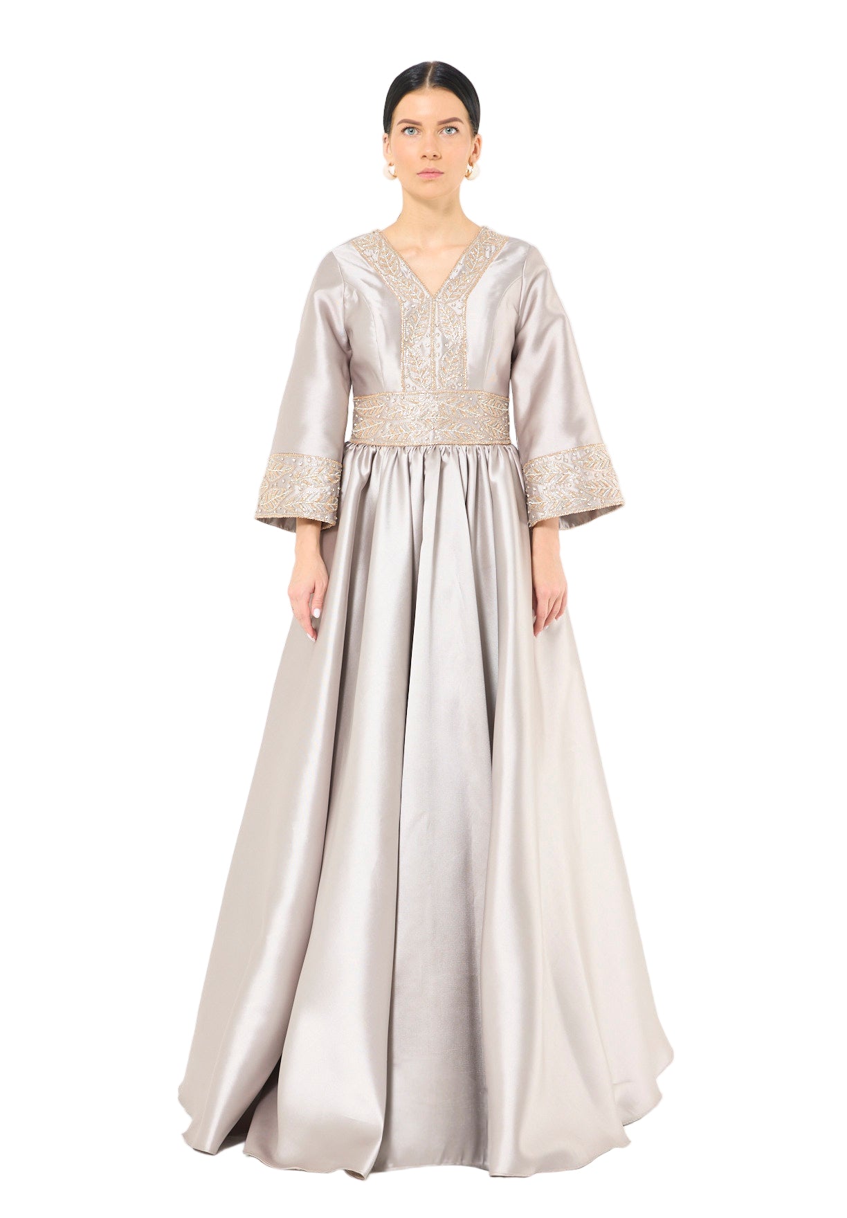 Embroidered Maxi Dress with Wide Sleeves