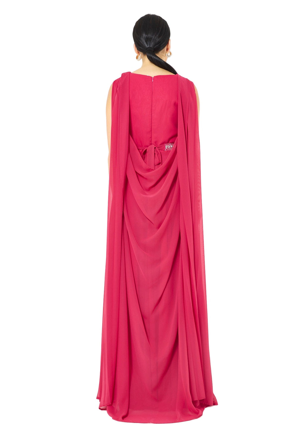 Crystal-Embellished Cape Detail Flowy Dress