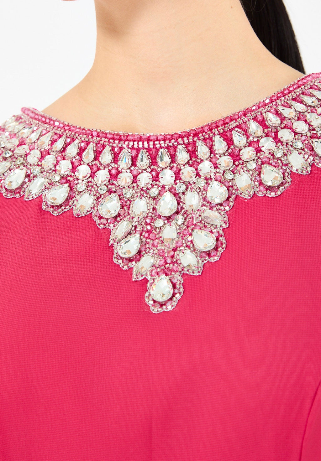 Crystal-Embellished Cape Detail Flowy Dress