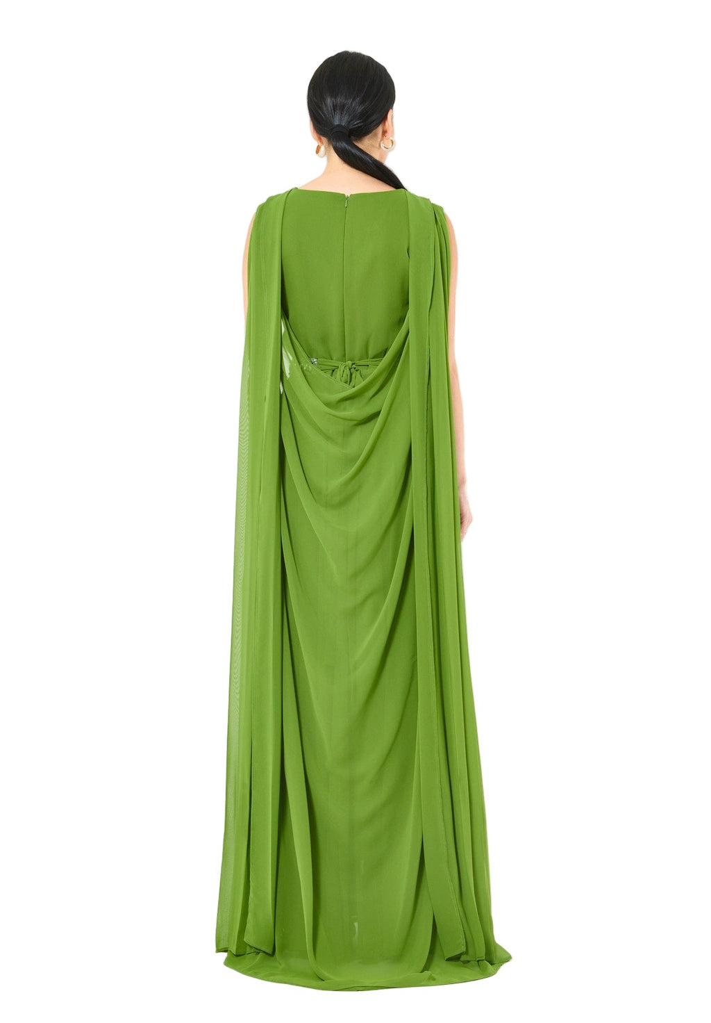 Crystal-Embellished Cape Detail Flowy Dress