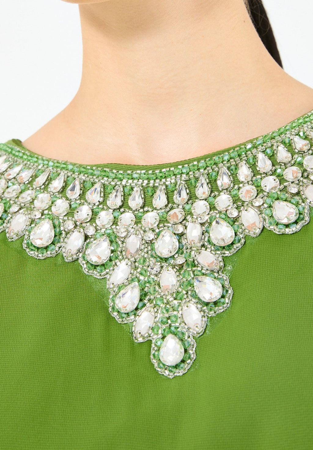 Crystal-Embellished Cape Detail Flowy Dress