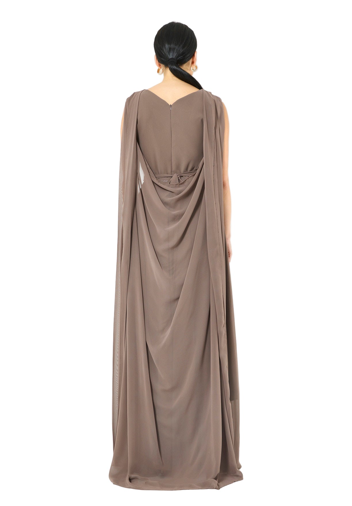 Crystal-Embellished Cape Detail Flowy Dress