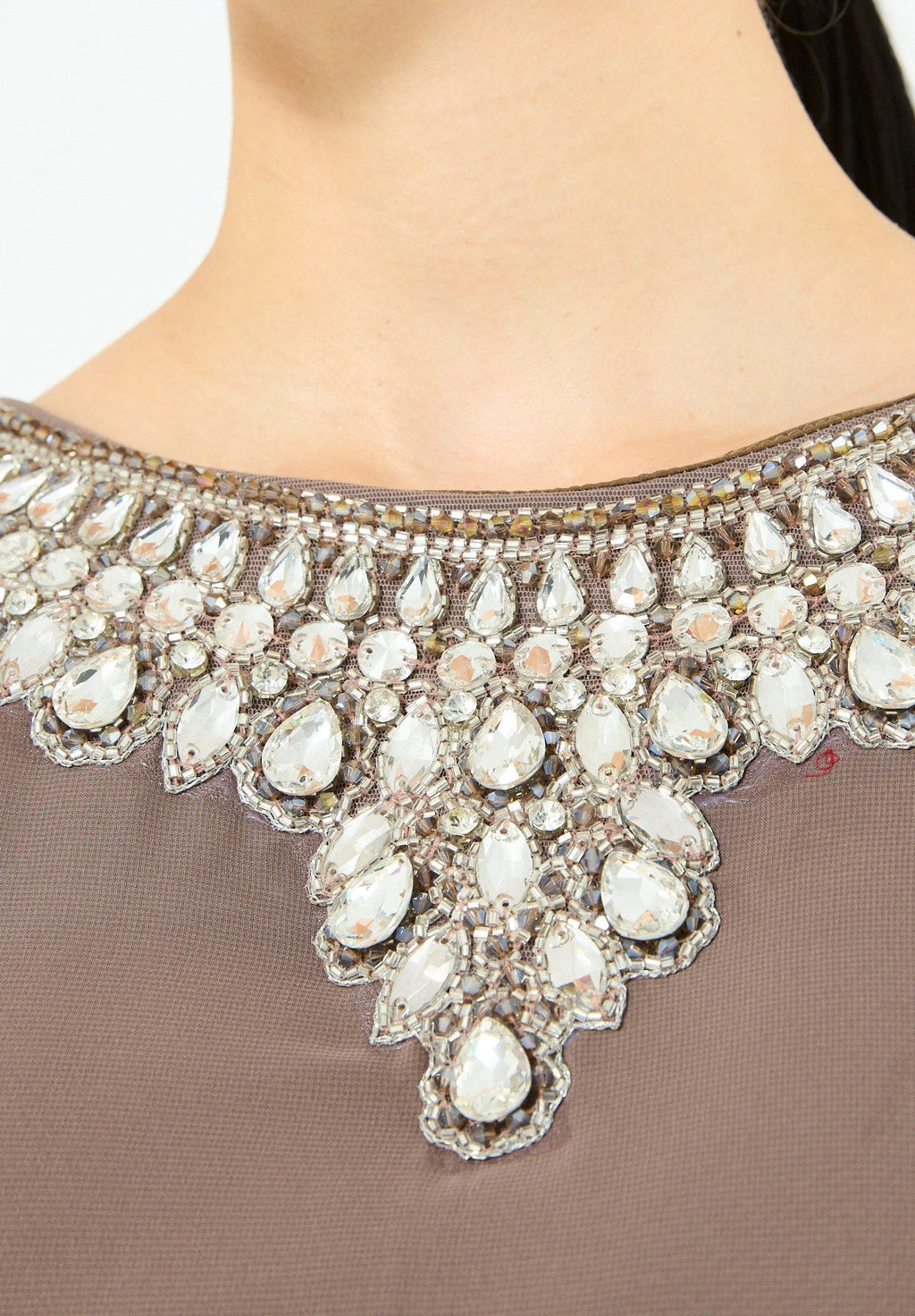 Crystal-Embellished Cape Detail Flowy Dress