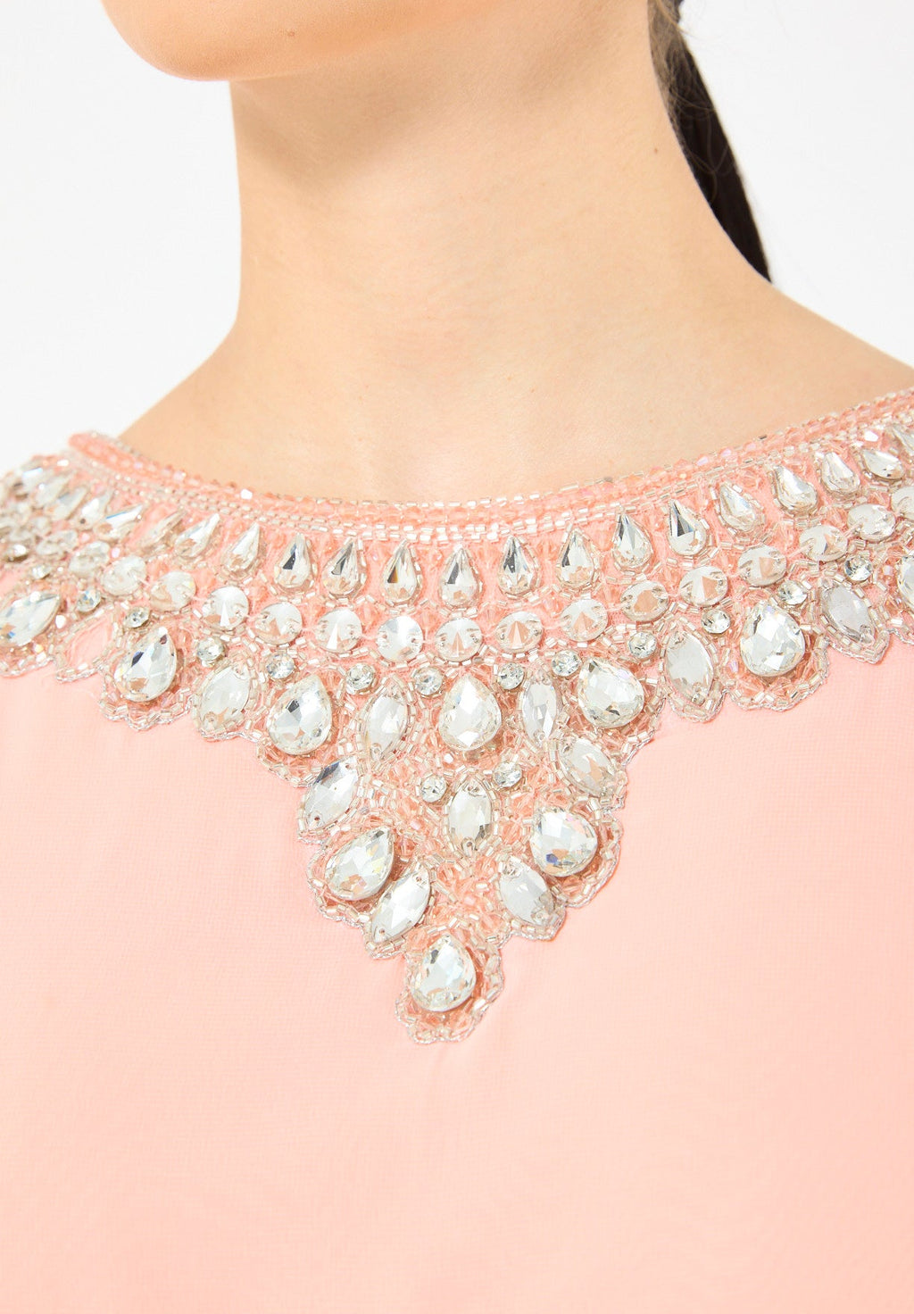 Crystal-Embellished Cape Detail Flowy Dress