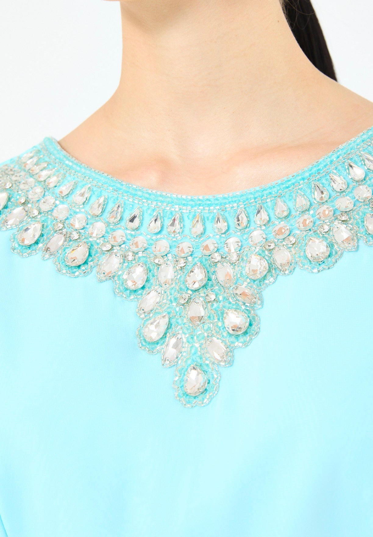 Crystal-Embellished Cape Detail Flowy Dress