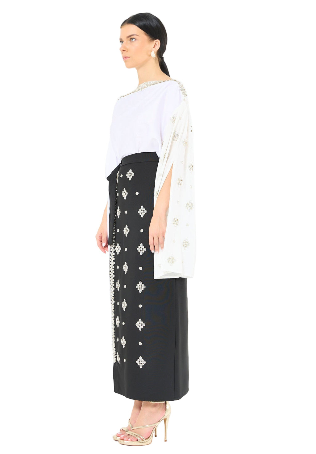 Statement Kaftan Dress with Embellished Overlay Skirt