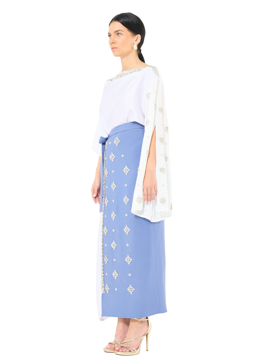 Statement Kaftan Dress with Embellished Overlay Skirt