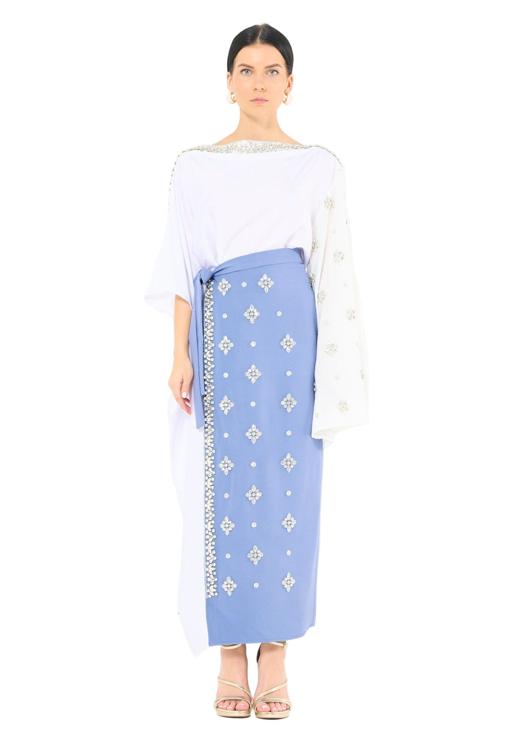 Statement Kaftan Dress with Embellished Overlay Skirt