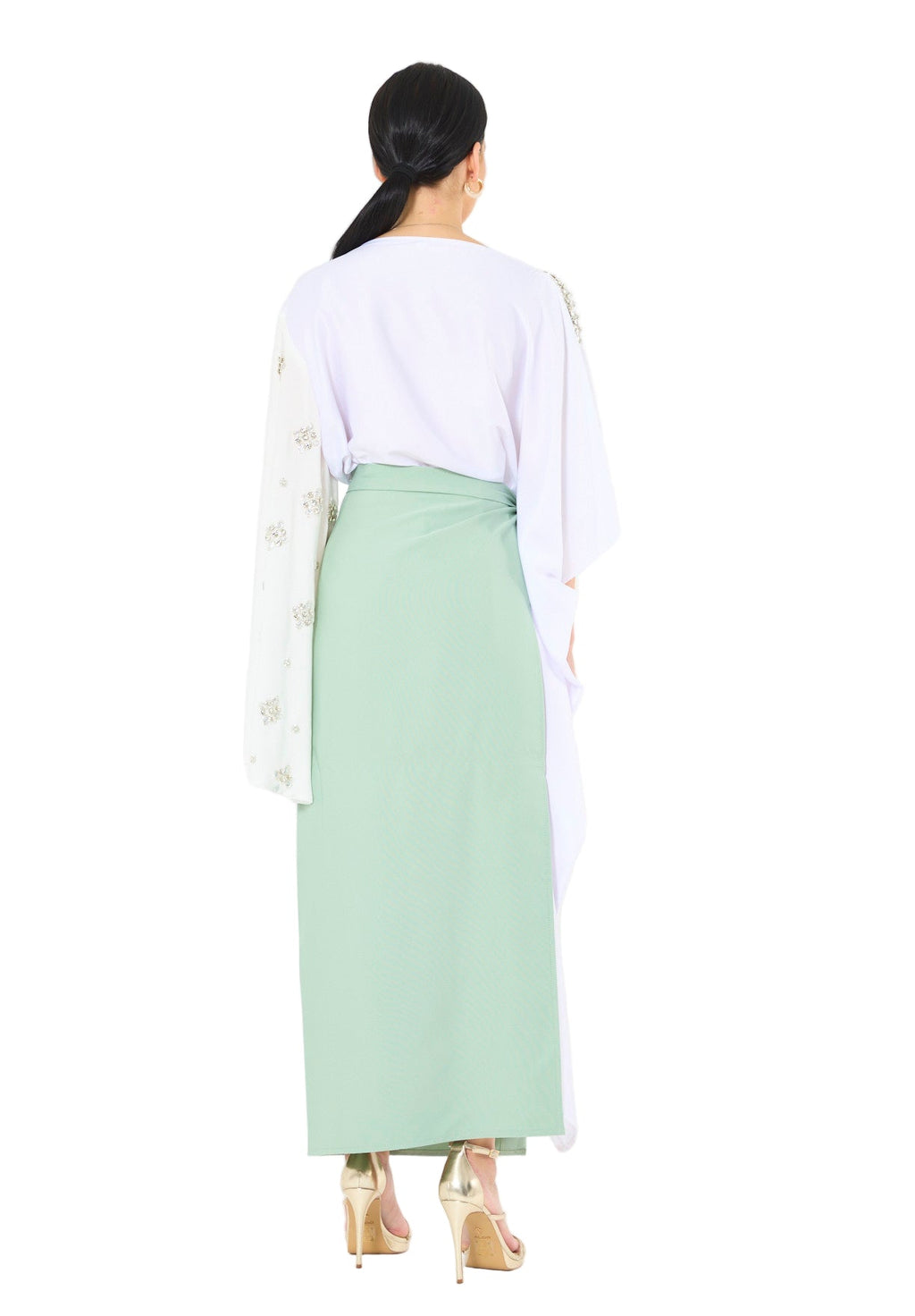 Statement Kaftan Dress with Embellished Overlay Skirt