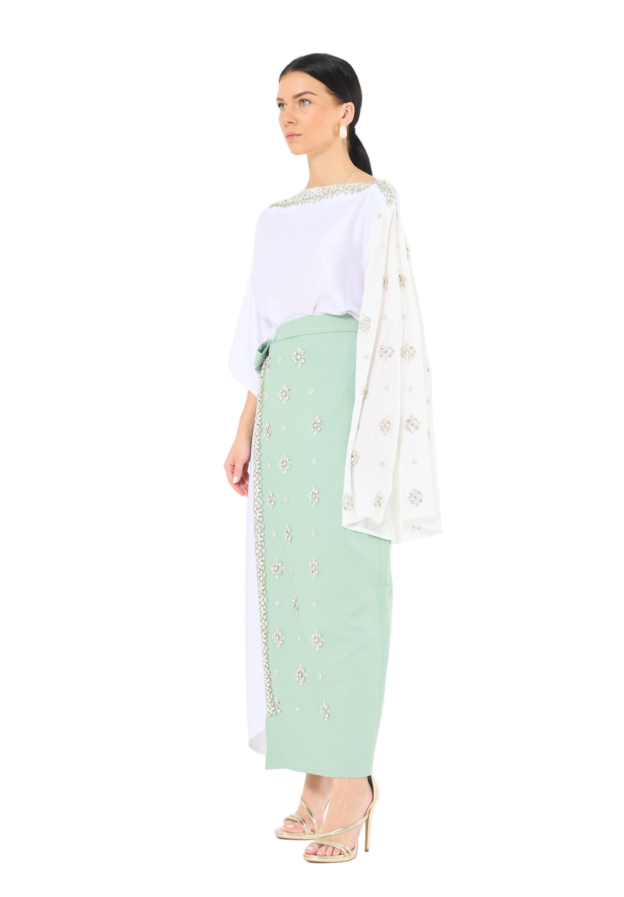 Statement Kaftan Dress with Embellished Overlay Skirt