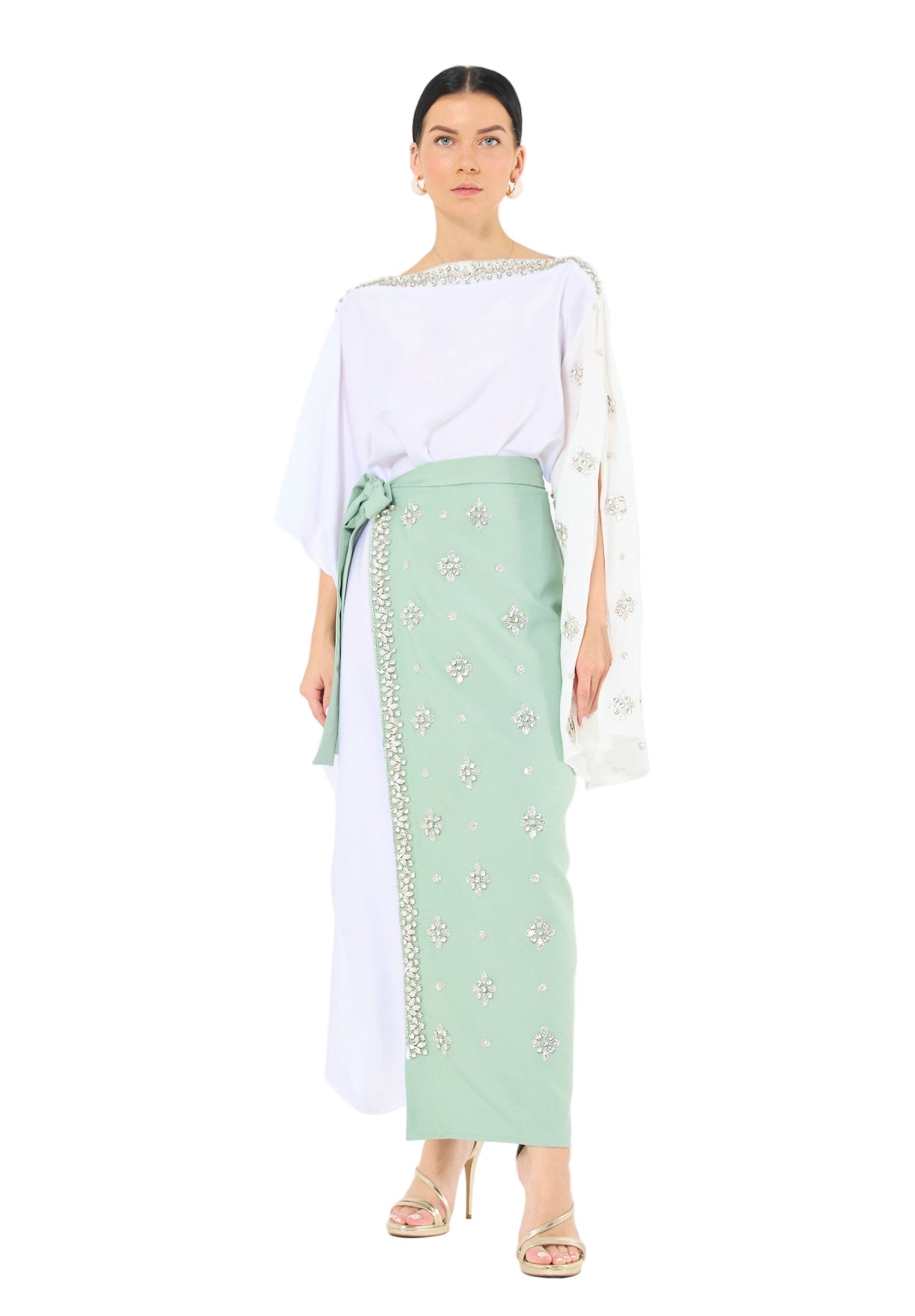 Statement Kaftan Dress with Embellished Overlay Skirt