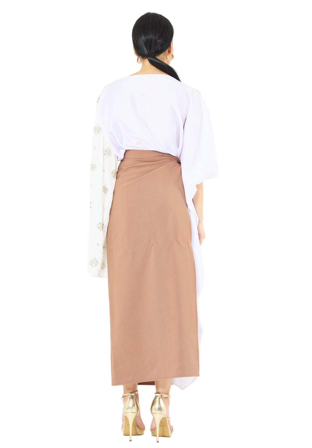 Statement Kaftan Dress with Embellished Overlay Skirt