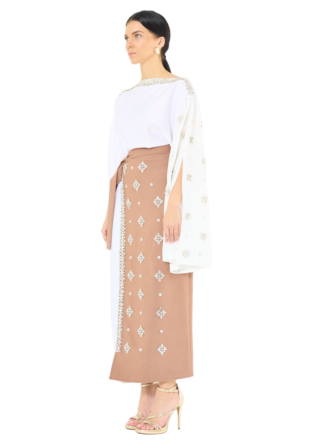 Statement Kaftan Dress with Embellished Overlay Skirt