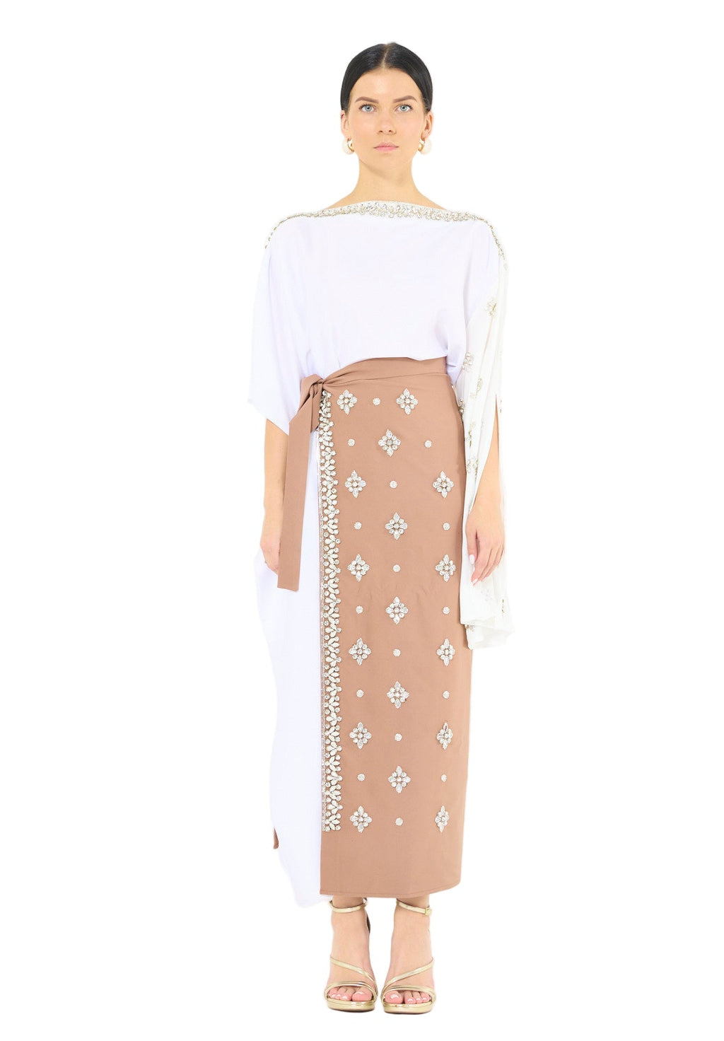Statement Kaftan Dress with Embellished Overlay Skirt