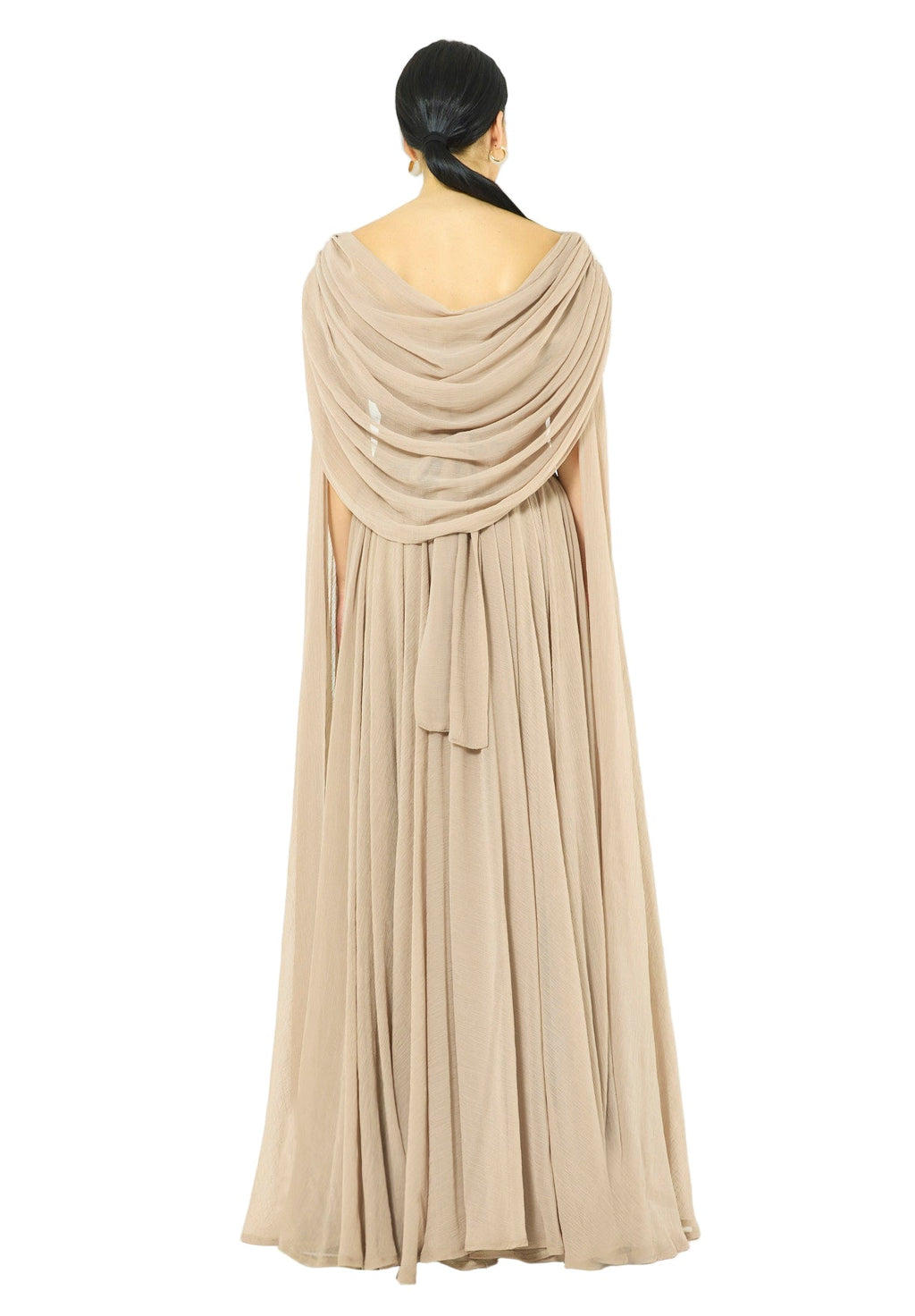 Embellished Waist-Belt Cowl Draped Evening Gown