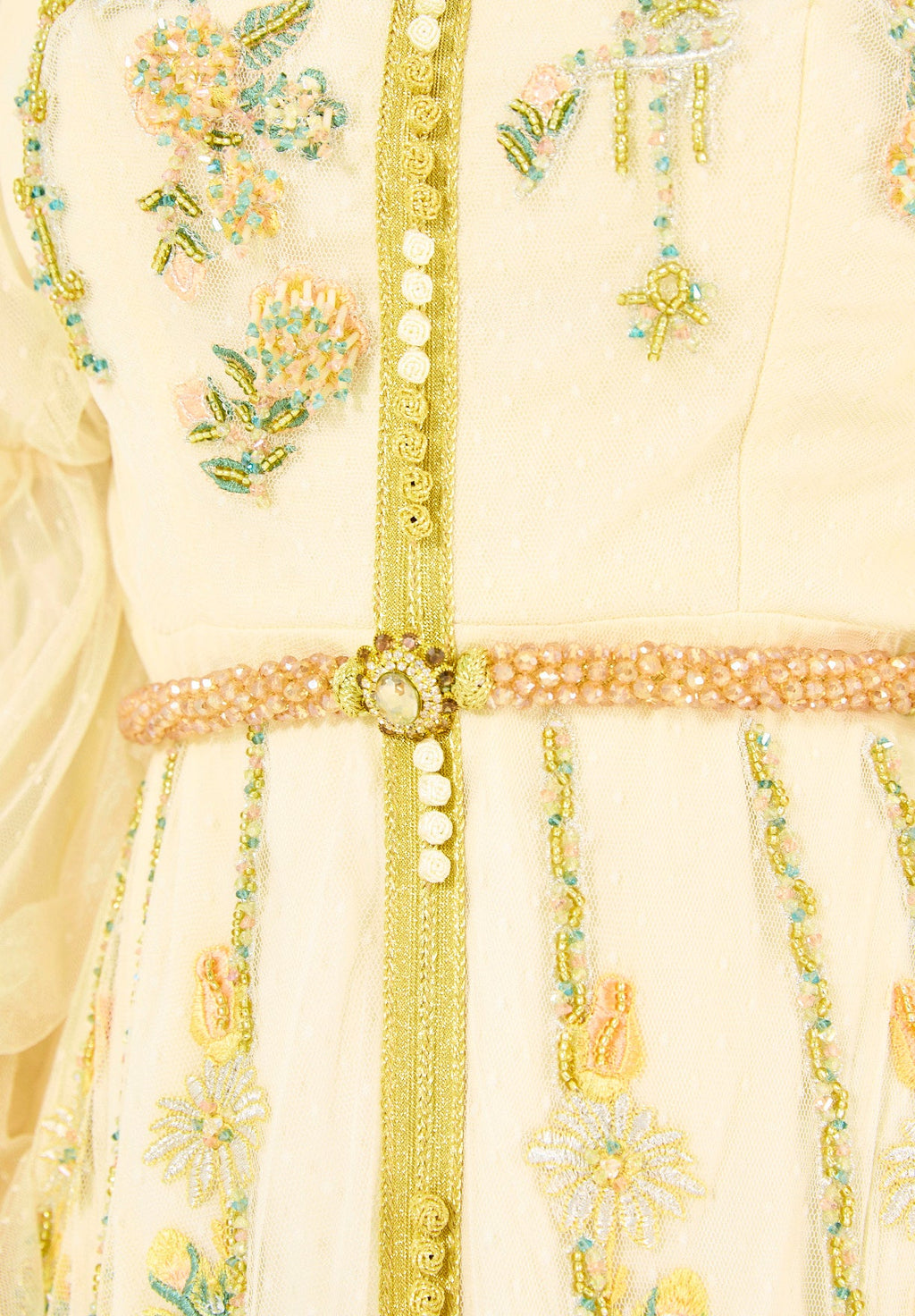 Embroidered Accents Gown with Layered Sleeves