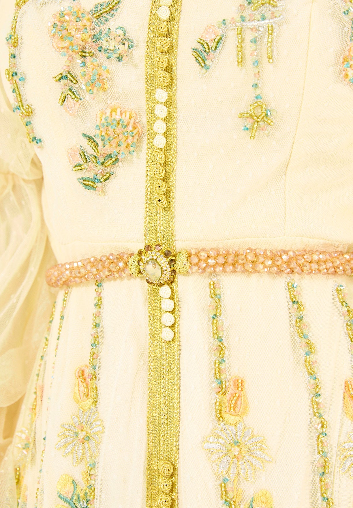 Embroidered Accents Gown with Layered Sleeves