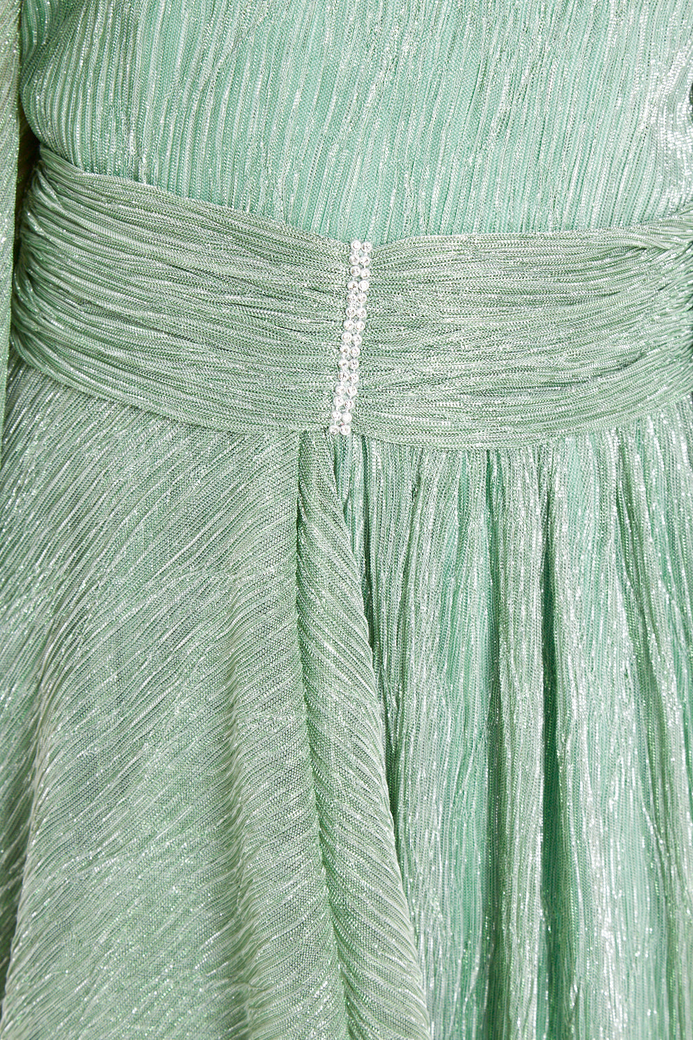 Shimmer Glow Pleated Metallic Gown