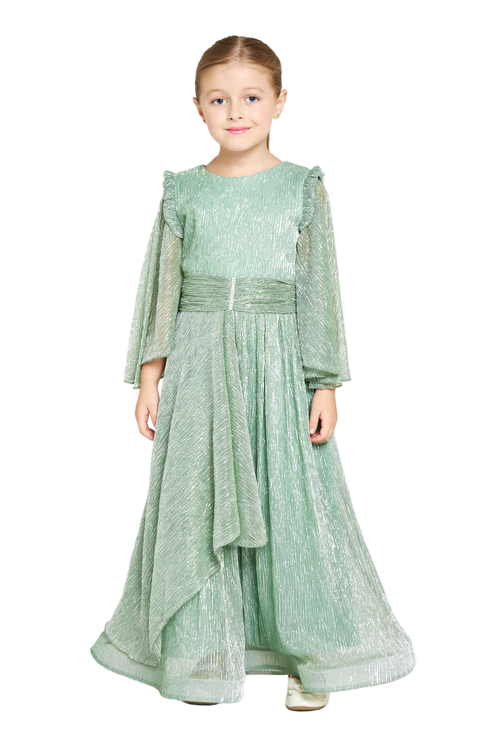 Shimmer Glow Pleated Metallic Gown