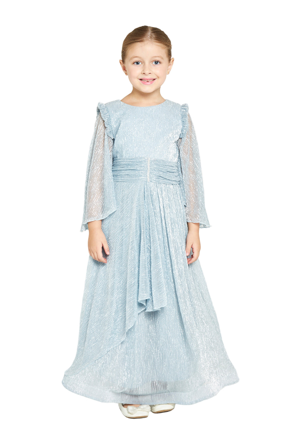 Shimmer Glow Pleated Metallic Gown