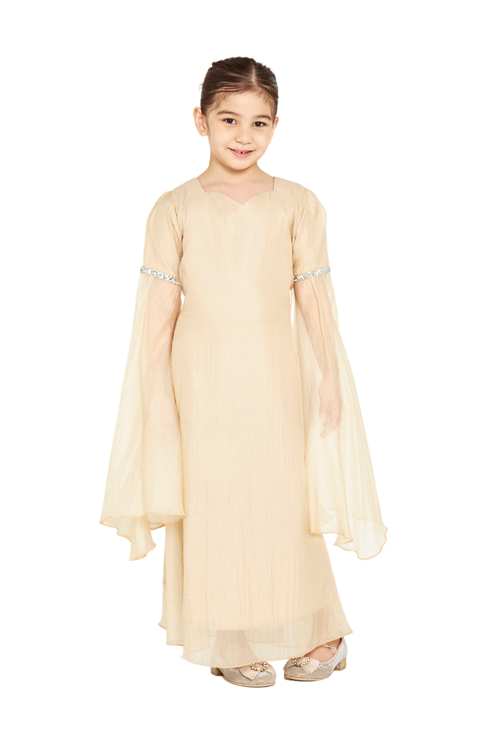 Flared Sleeve Golden Grace Gown