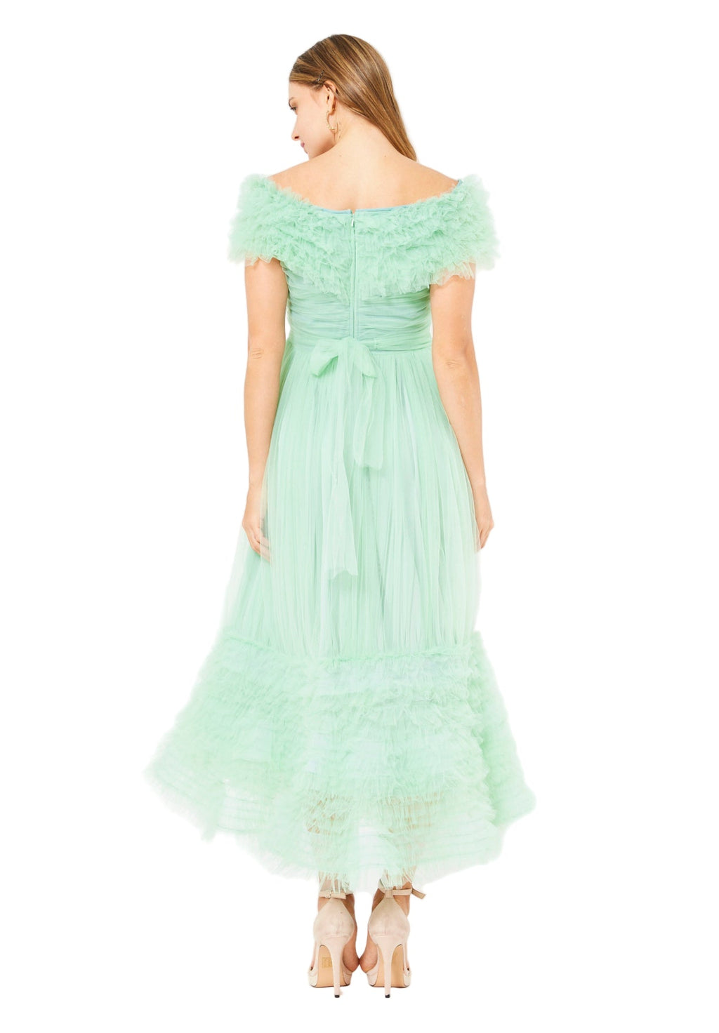 Ruffled Off-Shoulder Tulle Dress