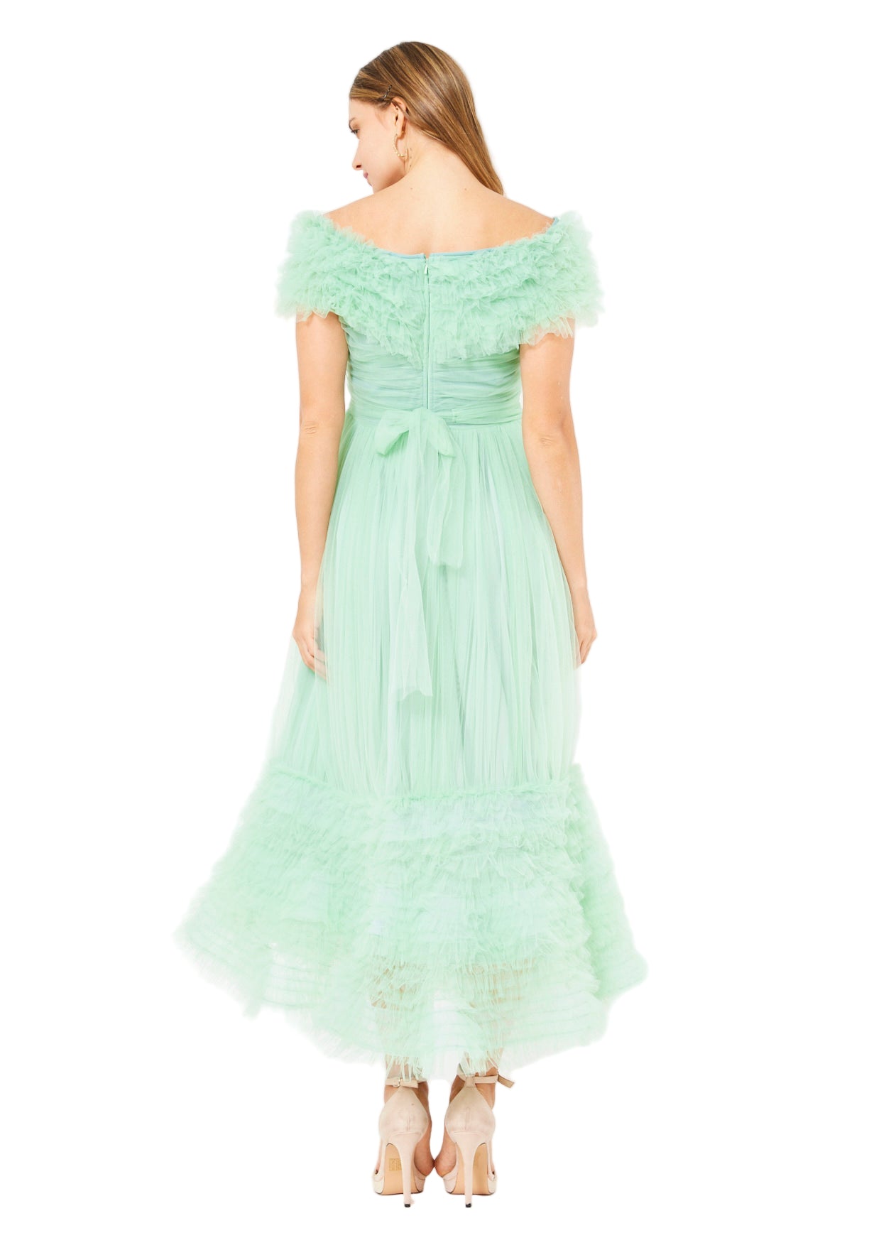 Ruffled Off-Shoulder Tulle Dress