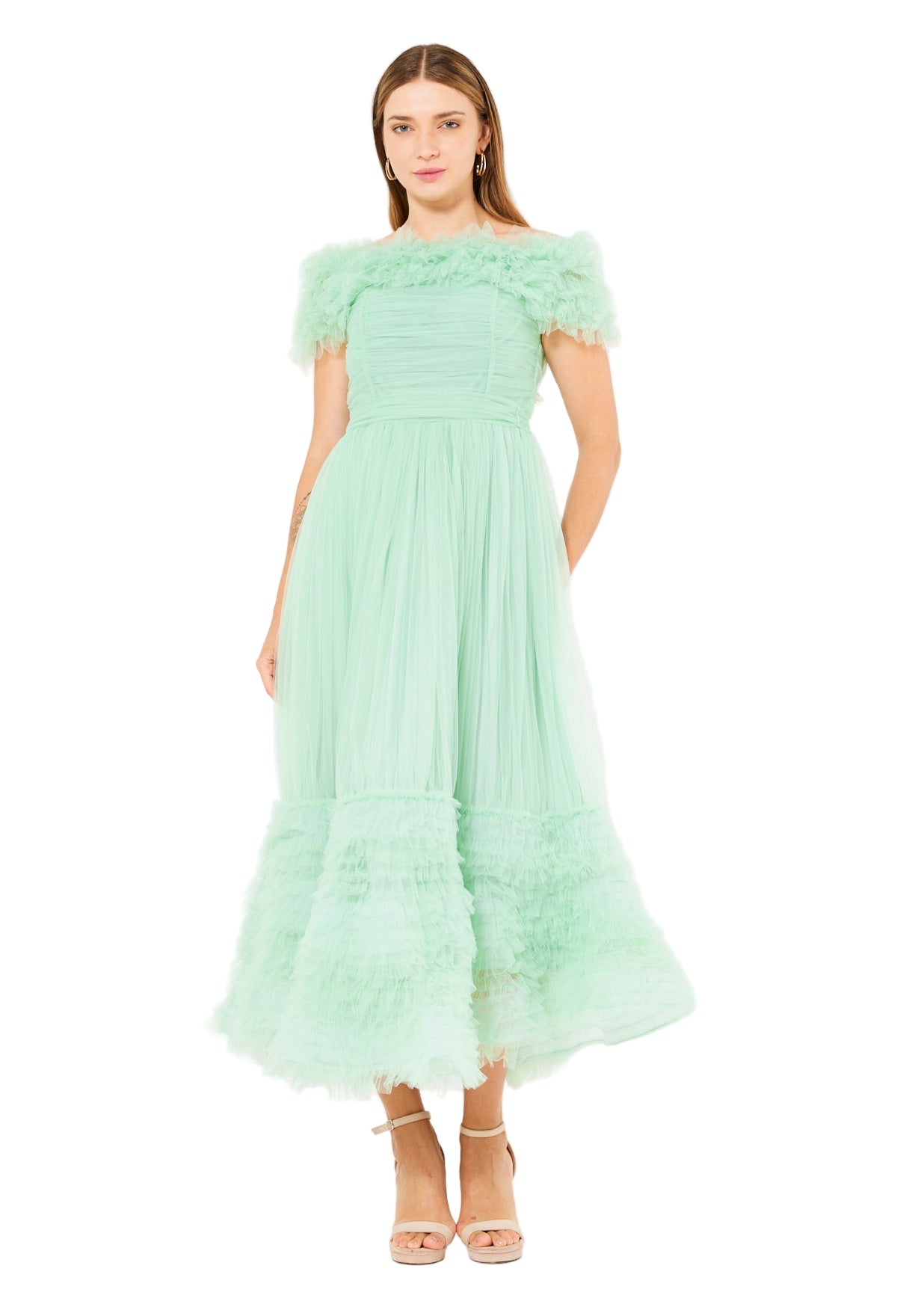 Ruffled Off-Shoulder Tulle Dress