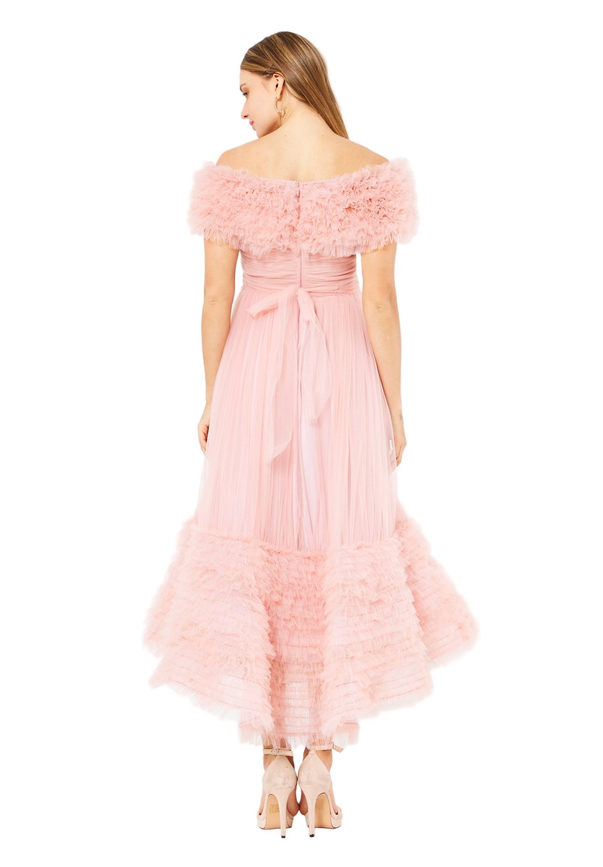 Ruffled Off-Shoulder Tulle Dress