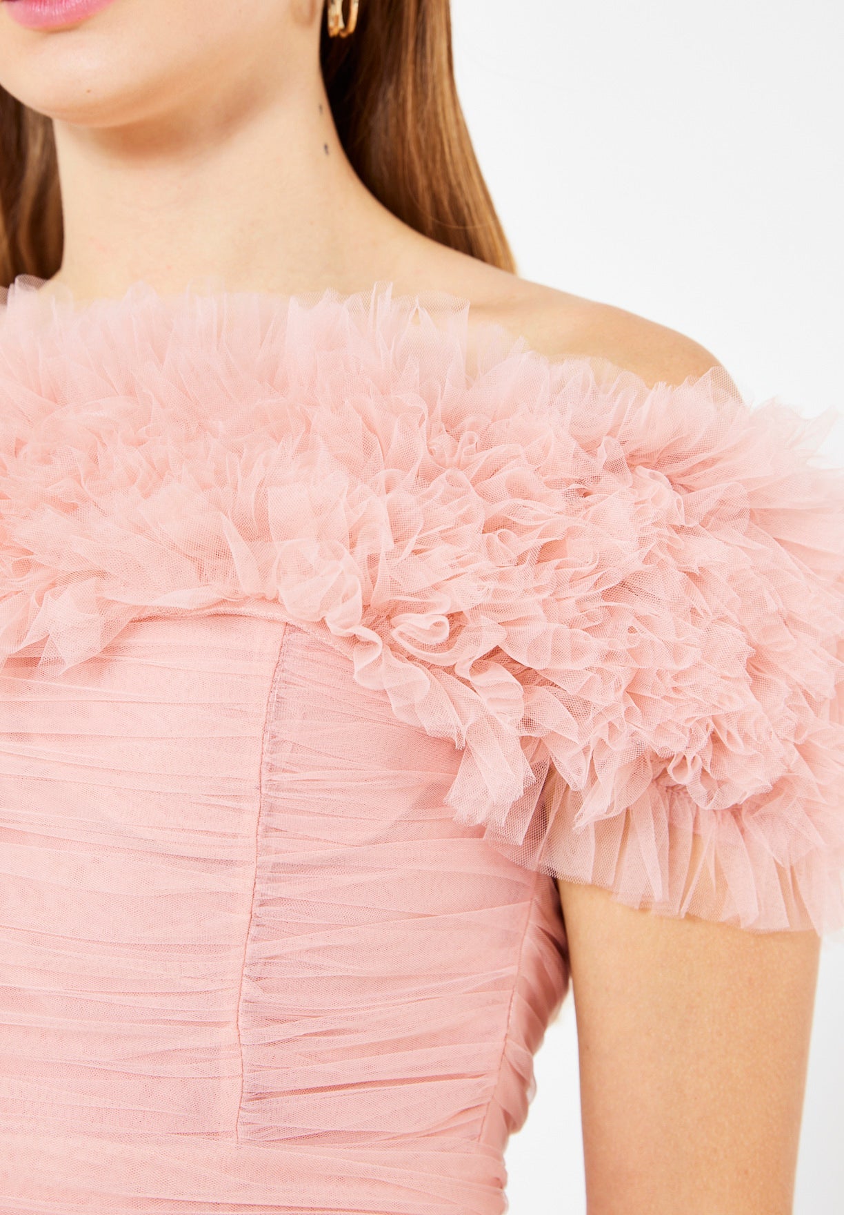 Ruffled Off-Shoulder Tulle Dress