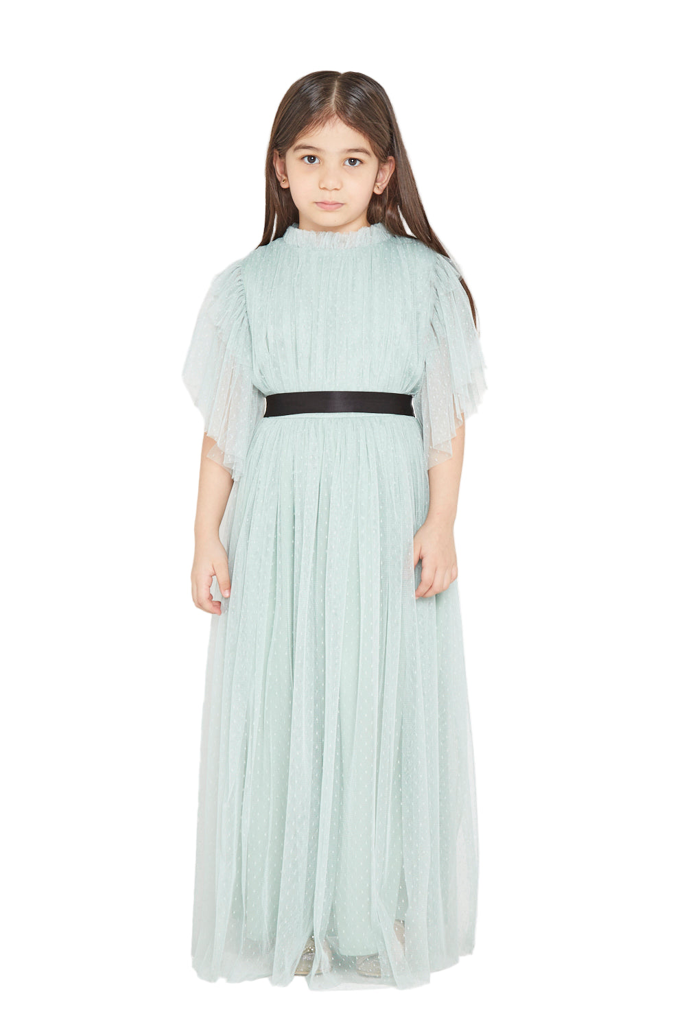 Layered Dot Tulle Ruffle Gown