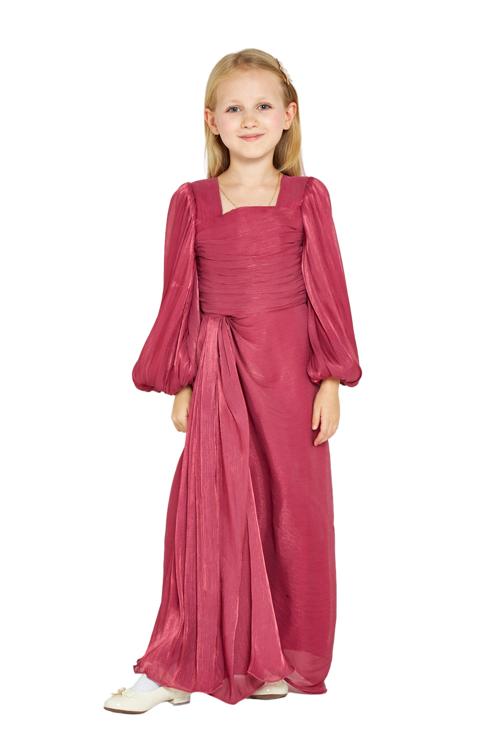 Draped Balloon Sleeves Gown